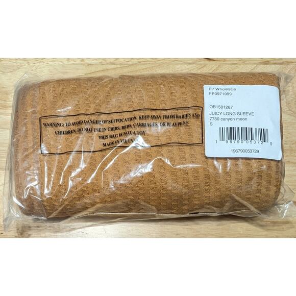 Free People Juicy Long Sleeve Cowl Neck Oversized Camel Thermal Top, Size S - Picture 6 of 7